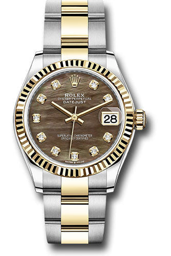 Rolex Steel and Yellow Gold Datejust 31 Watch - Fluted Bezel - Dark Mother-of-Pearl Diamond Dial - Oyster Bracelet - 278273