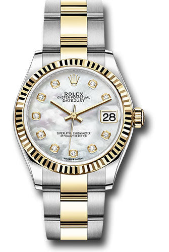 Rolex Steel and Yellow Gold Datejust 31 Watch - Fluted Bezel - Mother-of-Pearl Diamond Dial - Oyster Bracelet - 278273 mdo