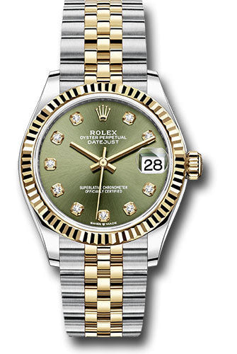 Rolex Steel and Yellow Gold Datejust 31 Watch - Fluted Bezel - Olive Green Diamond Dial - Jubilee Bracelet - 278273 ogdj