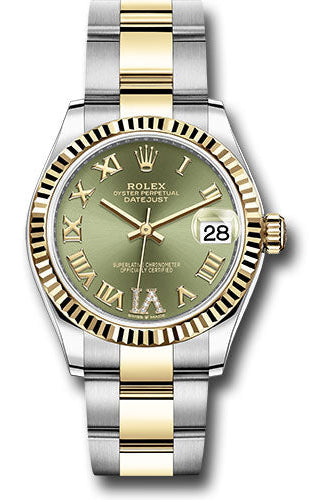 Rolex Steel and Yellow Gold Datejust 31 Watch - Fluted Bezel - Olive Green Diamond Roman Six Dial - Oyster Bracelet - 278273