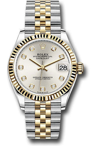 Rolex Steel and Yellow Gold Datejust 31 Watch - Fluted Bezel - Silver Diamond Dial - Jubilee Bracelet - 278273 sdj