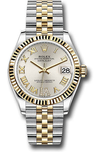 Rolex Steel and Yellow Gold Datejust 31 Watch - Fluted Bezel - Silver Diamond Roman Six Dial - Jubilee Bracelet - 278273