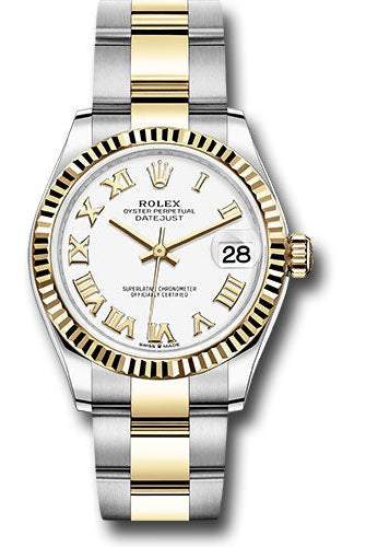Rolex Steel and Yellow Gold Datejust 31 Watch - Fluted Bezel - White Roman Dial - Oyster Bracelet - 278273 wro