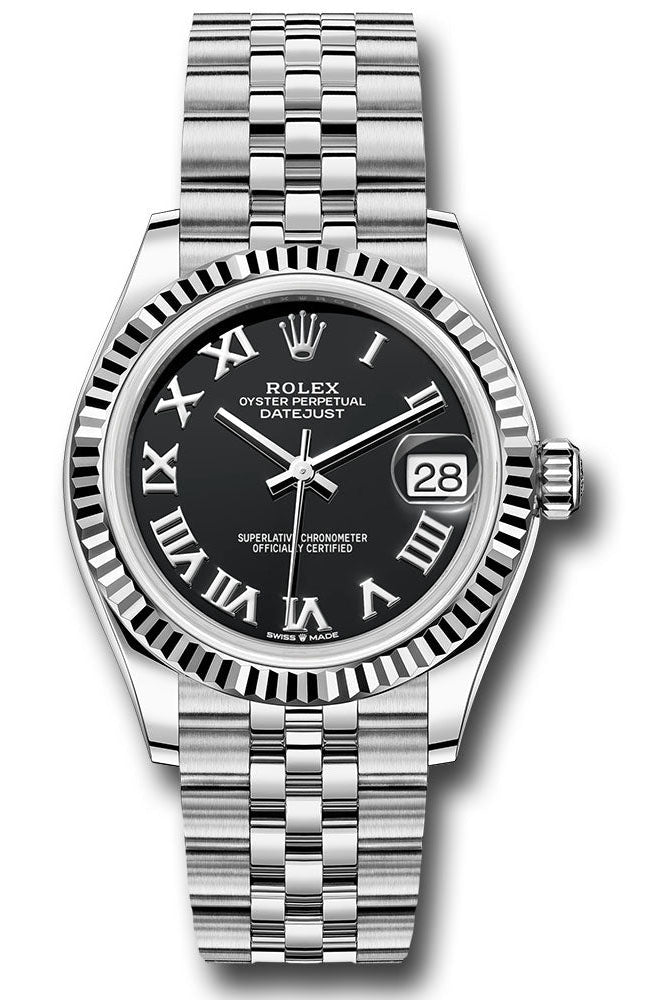 Rolex Steel and White Gold Datejust 31 Watch - Fluted Bezel - Black Roman Dial - Jubilee Bracelet - 278274 bkrj