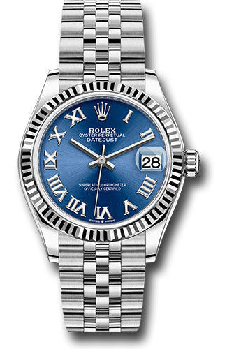 Rolex Steel and White Gold Datejust 31 Watch - Fluted Bezel - Blue Roman Dial - Jubilee Bracelet - 278274 blrj