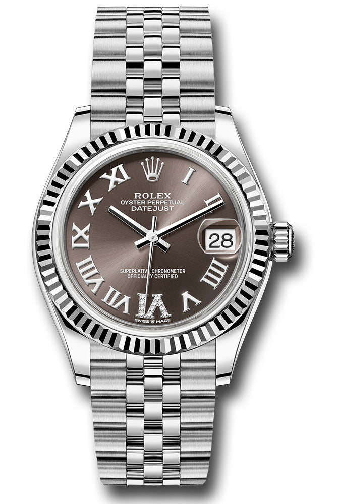 Rolex White Rolesor Datejust 31 Watch - Fluted Bezel - Chocolate Diamond Roman 6 Dial - Jubilee Bracelet - 278274 chodr6j
