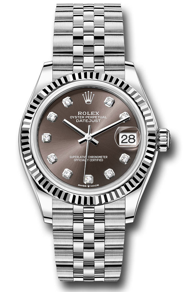 Rolex Steel and White Gold Datejust 31 Watch - Fluted Bezel - Dark Grey Diamond Dial - Jubilee Bracelet - 278274 dkgdj