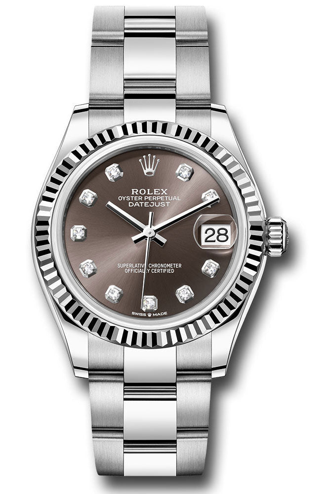 Rolex Steel and White Gold Datejust 31 Watch - Fluted Bezel - Dark Grey Diamond Dial - Oyster Bracelet - 278274 dkgdo