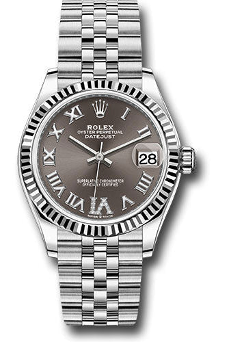 Rolex Steel and White Gold Datejust 31 Watch - Fluted Bezel - Dark Grey Roman Diamond 6 Dial - Jubilee Bracelet - 278274 dkgdr6j