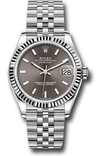 Rolex Steel and White Gold Datejust 31 Watch - Fluted Bezel - Dark Grey Index Dial - Jubilee Bracelet - 278274 dkgij