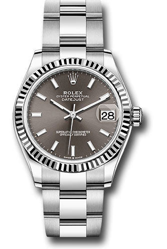 Rolex Steel and White Gold Datejust 31 Watch - Fluted Bezel - Dark Grey Index Dial - Oyster Bracelet - 278274 dkgio