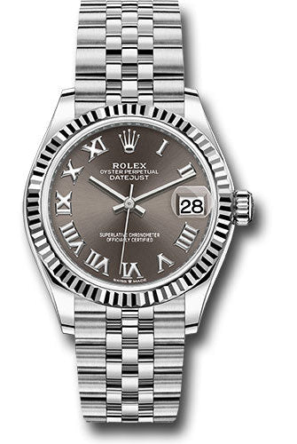 Rolex Steel and White Gold Datejust 31 Watch - Fluted Bezel - Dark Grey Roman Dial - Jubilee Bracelet - 278274 dkgrj