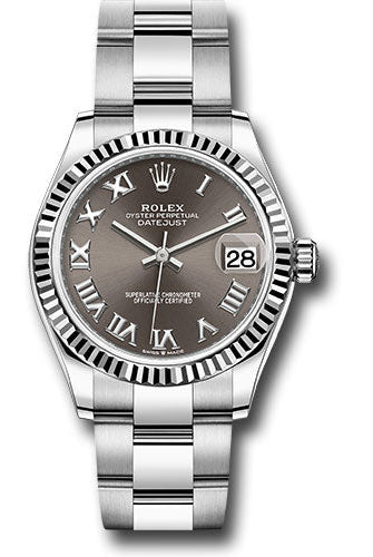 Rolex Steel and White Gold Datejust 31 Watch - Fluted Bezel - Dark Grey Roman Dial - Oyster Bracelet - 278274 dkgro