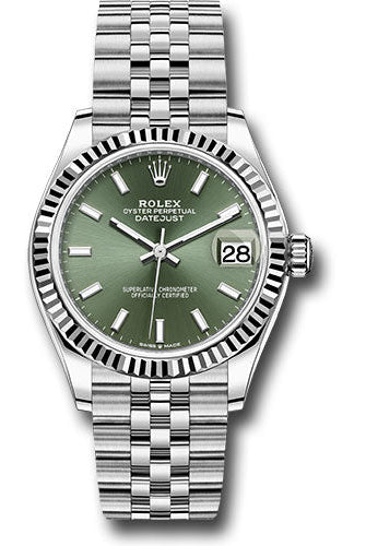 Rolex Steel and White Gold Datejust 31 Watch - Fluted Bezel - Mint Green Index Dial - Jubilee Bracelet - 278274 mgij