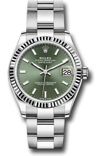 Rolex Steel and White Gold Datejust 31 Watch - Fluted Bezel - Mint Green Index Dial - Oyster Bracelet - 278274 mgio