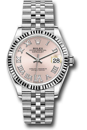 Rolex Steel and White Gold Datejust 31 Watch - Fluted Bezel - Pink Roman Diamond 6 Dial - Jubilee Bracelet - 278274 pdr6j