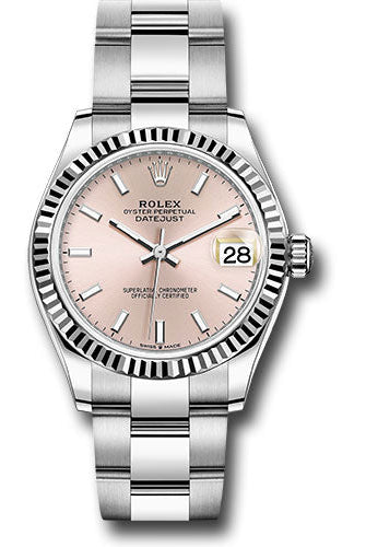 Rolex Steel and White Gold Datejust 31 Watch - Fluted Bezel - Pink Index Dial - Oyster Bracelet - 278274 pio