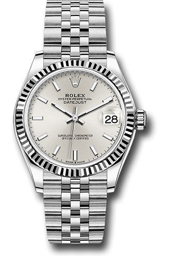 Rolex Steel and White Gold Datejust 31 Watch - Fluted Bezel - Silver Index Dial - Jubilee Bracelet - 278274 sij