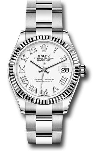 Rolex Steel and White Gold Datejust 31 Watch - Fluted Bezel - White Roman Dial - Oyster Bracelet - 278274 wro