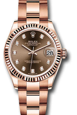 Rolex Everose Gold Datejust 31 Watch - Fluted Bezel - Chocolate Diamond Dial - Oyster Bracelet - 278275 chodo