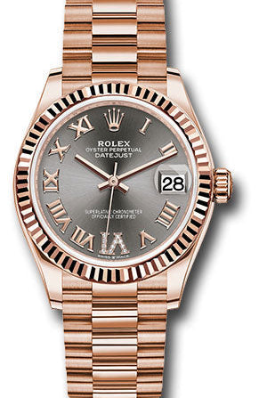 Rolex Everose Gold Datejust 31 Watch - Fluted Bezel - Rhodium Diamond Six Dial - President Bracelet - 278275 dkrhdr6p