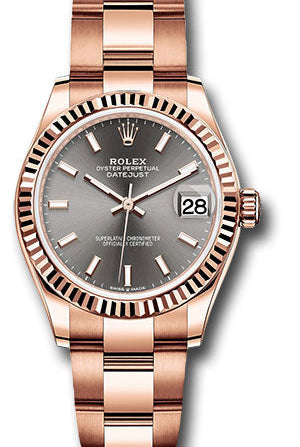 Rolex Everose Gold Datejust 31 Watch - Fluted Bezel - Rhodium Index Dial - Oyster Bracelet - 278275 dkrhio