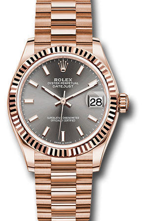 Rolex Everose Gold Datejust 31 Watch - Fluted Bezel - Rhodium Index Dial - President Bracelet - 278275 dkrhip