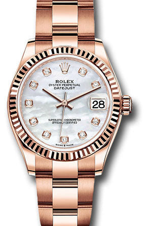 Rolex Everose Gold Datejust 31 Watch - Fluted Bezel - Silver Diamond Dial - Oyster Bracelet - 278275 mdo
