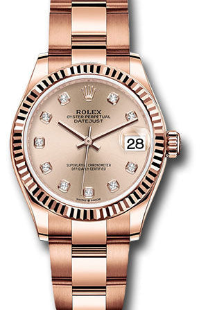 Rolex Everose Gold Datejust 31 Watch - Fluted Bezel - RosŽ Diamond Dial - Oyster Bracelet - 278275 rsdo
