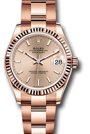 Rolex Everose Gold Datejust 31 Watch - Fluted Bezel - RosŽ Index Dial - Oyster Bracelet - 278275 rsio