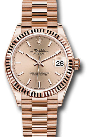 Rolex Everose Gold Datejust 31 Watch - Fluted Bezel - RosŽ Index Dial - President Bracelet - 278275 rsip