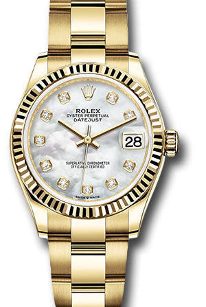 Rolex Yellow Gold Datejust 31 Watch - Fluted Bezel - Mother-of-Pearl Diamond Dial - Oyster Bracelet - 278278 mdo