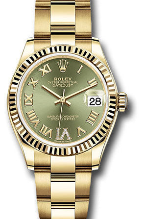 Rolex Yellow Gold Datejust 31 Watch - Fluted Bezel - Olive Green Diamond Six Dial - Oyster Bracelet - 278278 ogdr6o