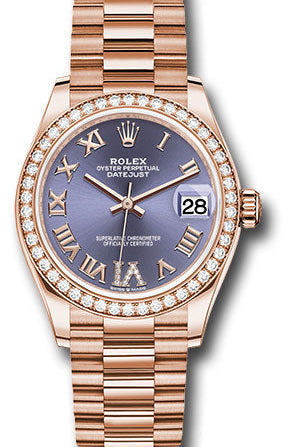 Rolex Everose Gold Datejust 31 Watch - Diamond Bezel - Aubergine Diamond Six Dial - President Bracelet - 278285RBR aubdr6p