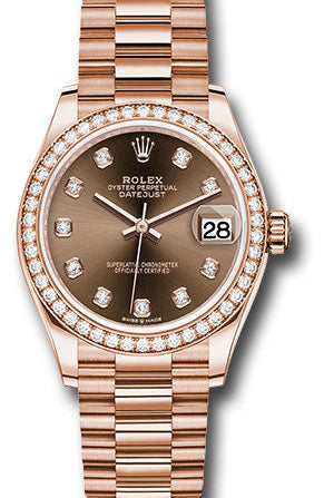 Rolex Everose Gold Datejust 31 Watch - Diamond Bezel - Chocolate Diamond Dial - President Bracelet - 278285RBR chodp