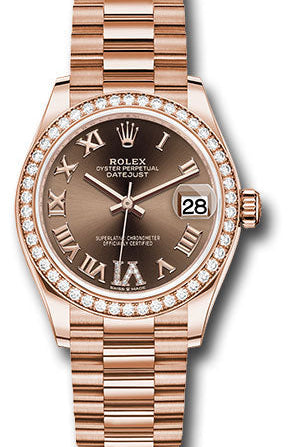 Rolex Everose Gold Datejust 31 Watch - Diamond Bezel - Chocolate Diamond Six Dial - President Bracelet - 278285RBR chodr6p
