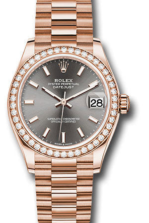 Rolex Everose Gold Datejust 31 Watch - Diamond Bezel - Rhodium Index Dial - President Bracelet - 278285RBR dkrhip