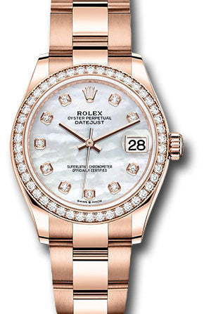 Rolex Everose Gold Datejust 31 Watch - Diamond Bezel - Silver Diamond Dial - Oyster Bracelet - 278285RBR mdo