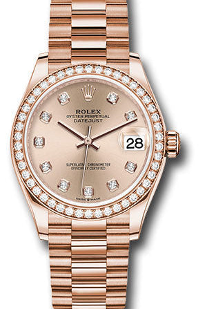 Rolex Everose Gold Datejust 31 Watch - Diamond Bezel - RosŽ Diamond Dial - President Bracelet - 278285RBR rsdp