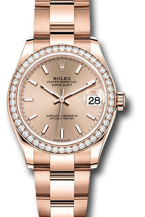Rolex Everose Gold Datejust 31 Watch - Diamond Bezel - RosŽ Index Dial - Oyster Bracelet - 278285RBR rsio