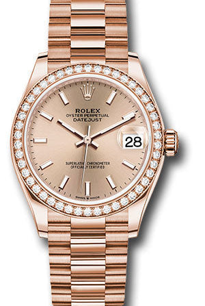 Rolex Everose Gold Datejust 31 Watch - Diamond Bezel - RosŽ Index Dial - President Bracelet - 278285RBR rsip
