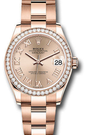 Rolex Everose Gold Datejust 31 Watch - Diamond Bezel - RosŽ Roman Dial - Oyster Bracelet - 278285RBR rsro
