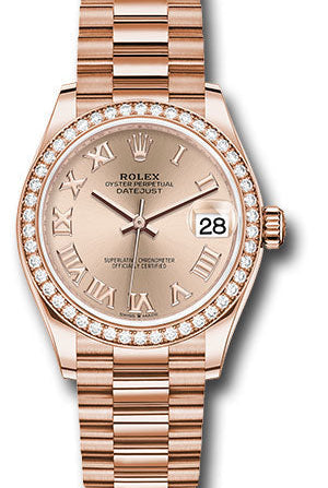 Rolex Everose Gold Datejust 31 Watch - Diamond Bezel - RosŽ Roman Dial - President Bracelet - 278285RBR rsrp