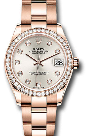 Rolex Everose Gold Datejust 31 Watch - Diamond Bezel - Silver Diamond Dial - Oyster Bracelet - 278285RBR sdo