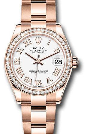Rolex Everose Gold Datejust 31 Watch - Diamond Bezel - White Roman Dial - Oyster Bracelet - 278285RBR wro