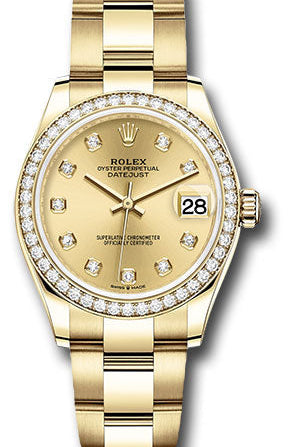 Rolex Yellow Gold Datejust 31 Watch - Diamond Bezel - Champagne Diamond Dial - Oyster Bracelet - 278288RBR chdo