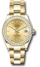 Rolex Yellow Gold Datejust 31 Watch - Diamond Bezel - Champagne Index Dial - Oyster Bracelet - 278288RBR chio