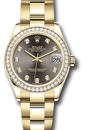 Rolex Yellow Gold Datejust 31 Watch - Diamond Bezel - Dark Grey Diamond Dial - Oyster Bracelet - 278288RBR dkgdo