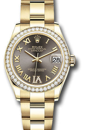 Rolex Yellow Gold Datejust 31 Watch - Diamond Bezel - Dark Grey Diamond Six Dial - Oyster Bracelet - 278288RBR dkgdr6o