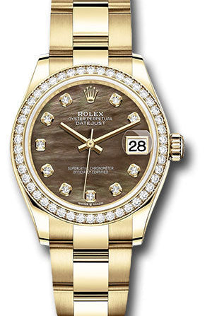 Rolex Yellow Gold Datejust 31 Watch - Diamond Bezel - Dark Mother-of-Pearl Diamond Dial - Oyster Bracelet - 278288RBR dkmdo